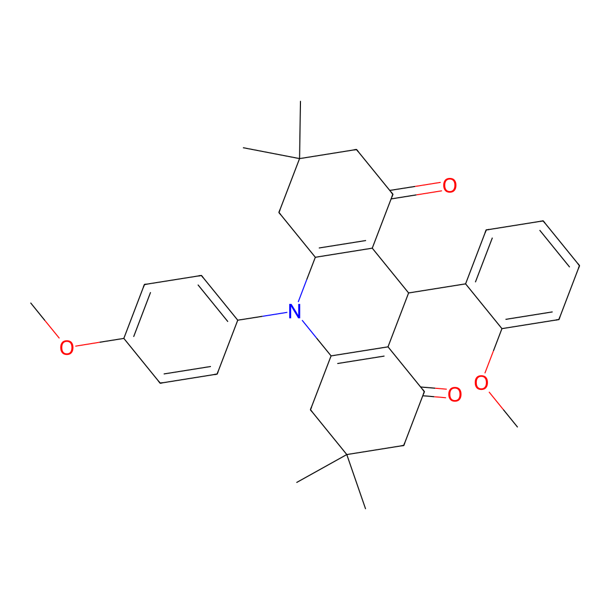 9-(2-methoxyphenyl)-10-(4-methoxyphenyl)-3,3,6,6-tetramethyl-4,5,7,9-tetrahydro-2H-acridine-1,8-dione molecular structure, CAS 404921-11-5