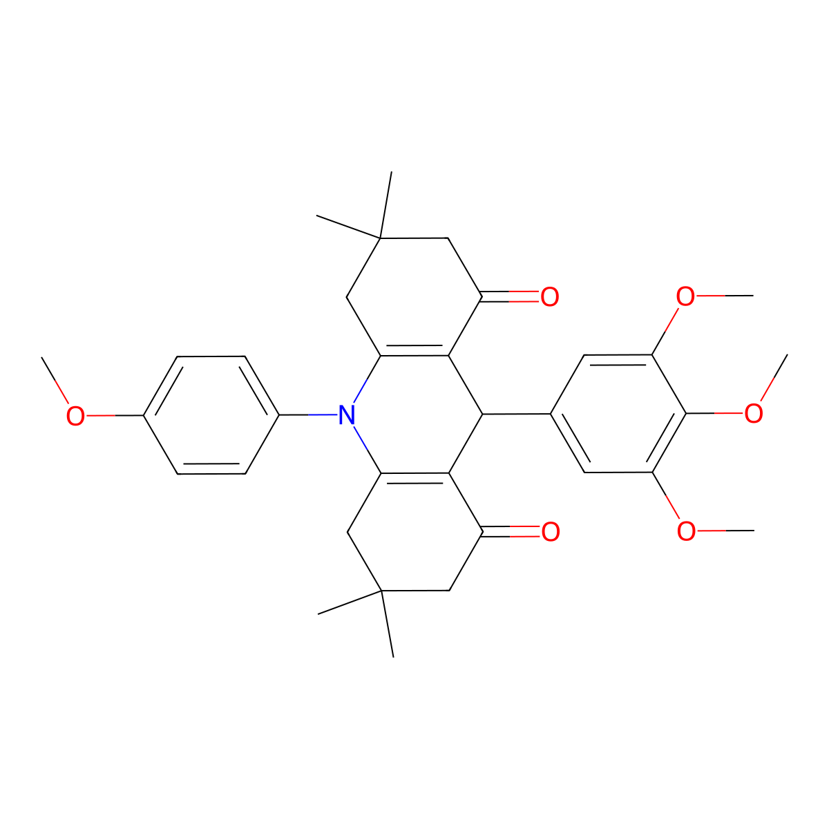 10-(4-methoxyphenyl)-3,3,6,6-tetramethyl-9-(3,4,5-trimethoxyphenyl)-4,5,7,9-tetrahydro-2H-acridine-1,8-dione molecular structure, CAS 404921-22-8