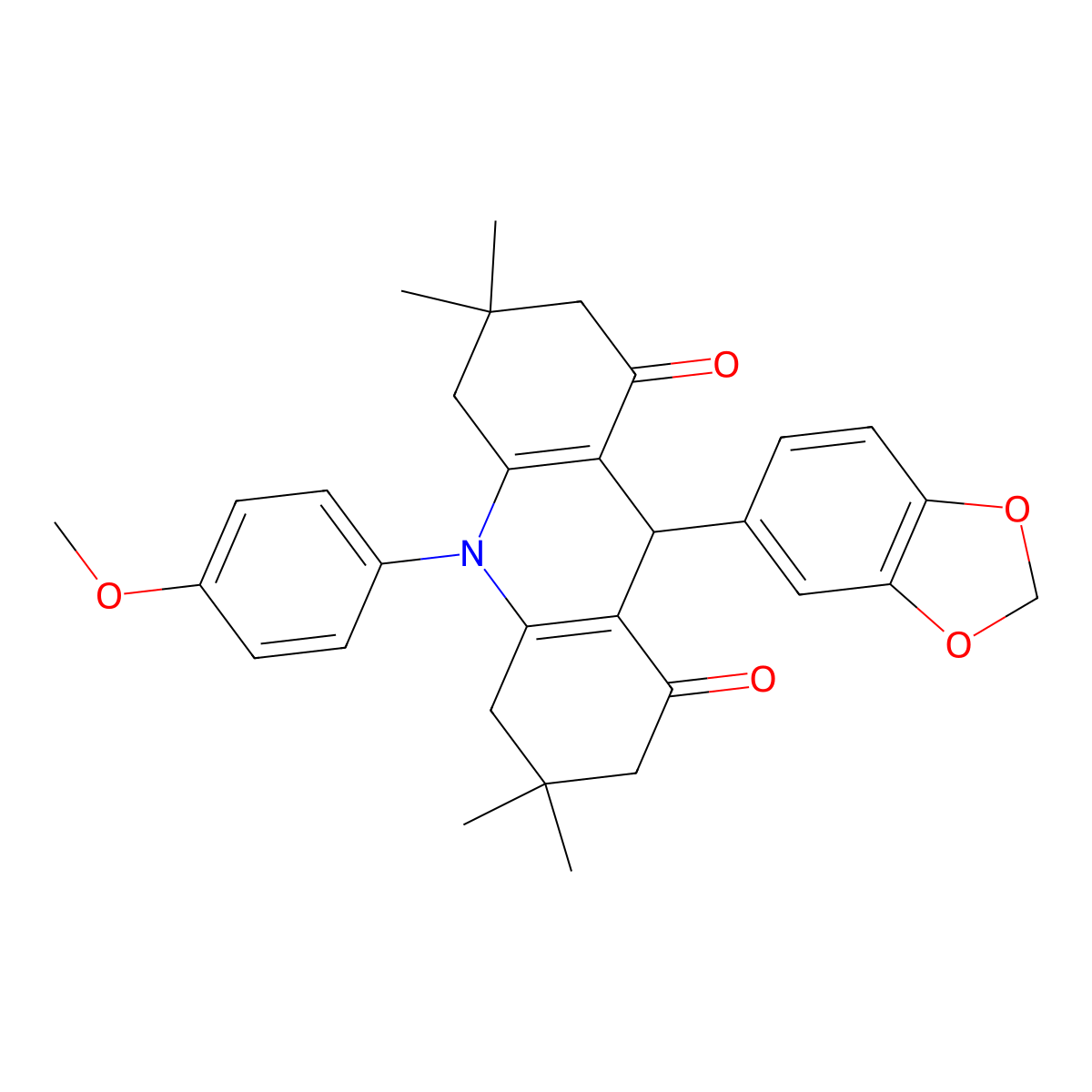 9-(1,3-benzodioxol-5-yl)-10-(4-methoxyphenyl)-3,3,6,6-tetramethyl-4,5,7,9-tetrahydro-2H-acridine-1,8-dione molecular structure, CAS 404921-24-0