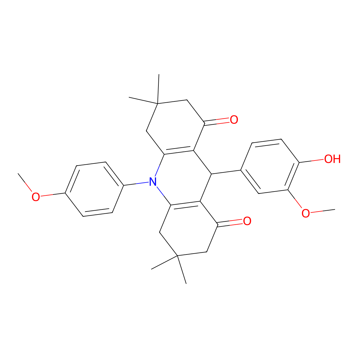 9-(4-hydroxy-3-methoxyphenyl)-10-(4-methoxyphenyl)-3,3,6,6-tetramethyl-4,5,7,9-tetrahydro-2H-acridine-1,8-dione molecular structure, CAS 404921-26-2