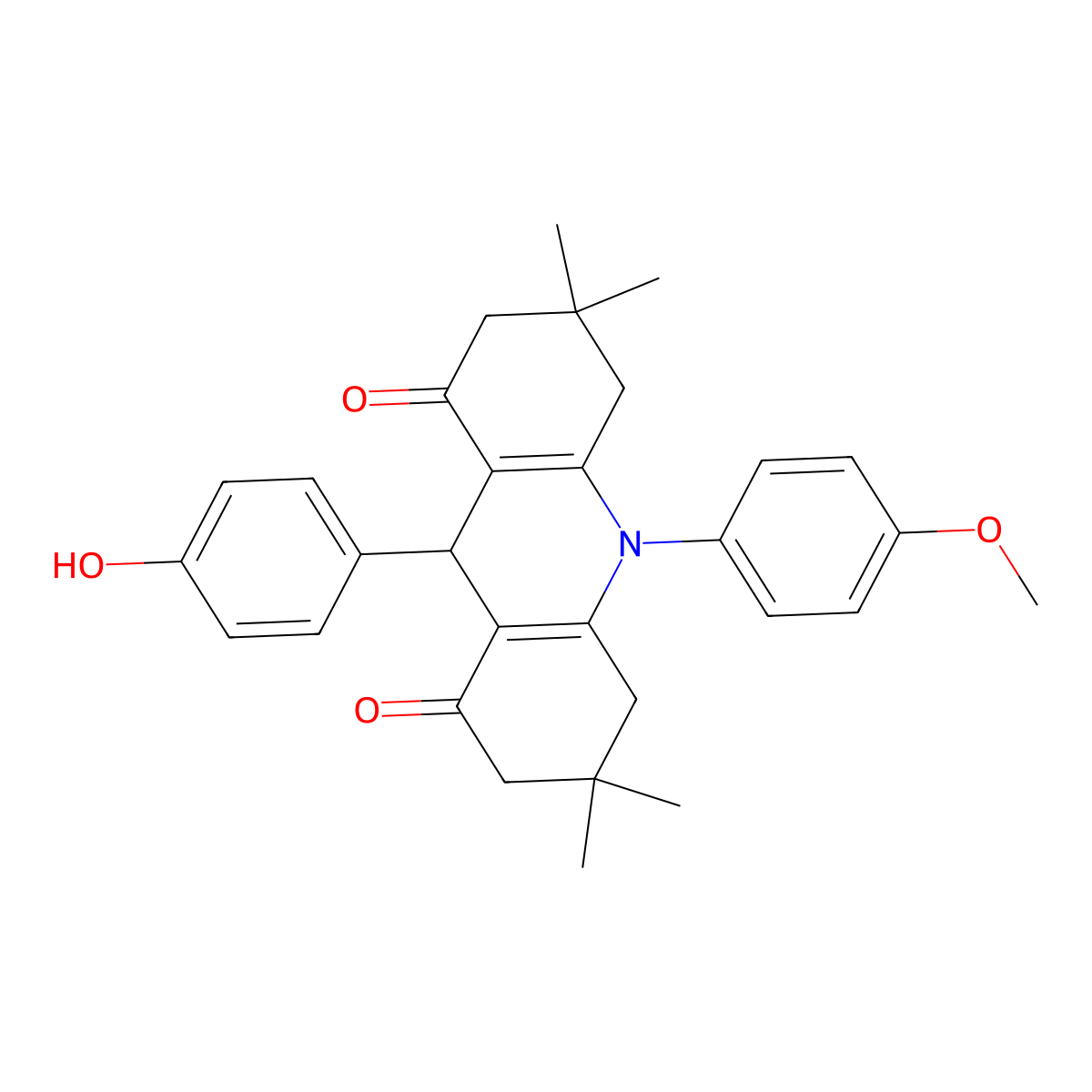 9-(4-hydroxyphenyl)-10-(4-methoxyphenyl)-3,3,6,6-tetramethyl-4,5,7,9-tetrahydro-2H-acridine-1,8-dione molecular structure, CAS 404921-29-5