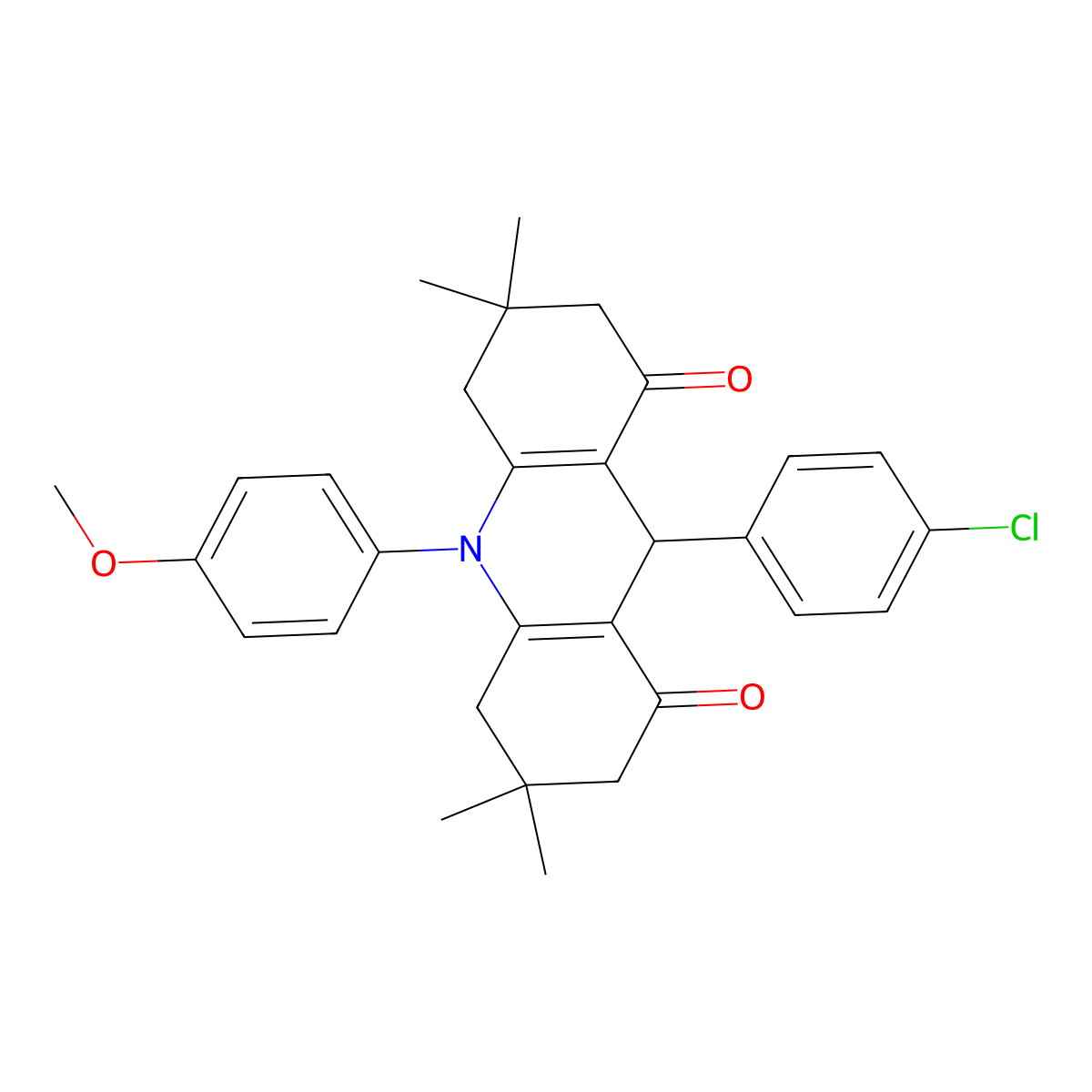 9-(4-chlorophenyl)-10-(4-methoxyphenyl)-3,3,6,6-tetramethyl-3,4,6,7,9,10-hexahydro-1,8(2H,5H)-acridinedione molecular structure, CAS 404921-35-3