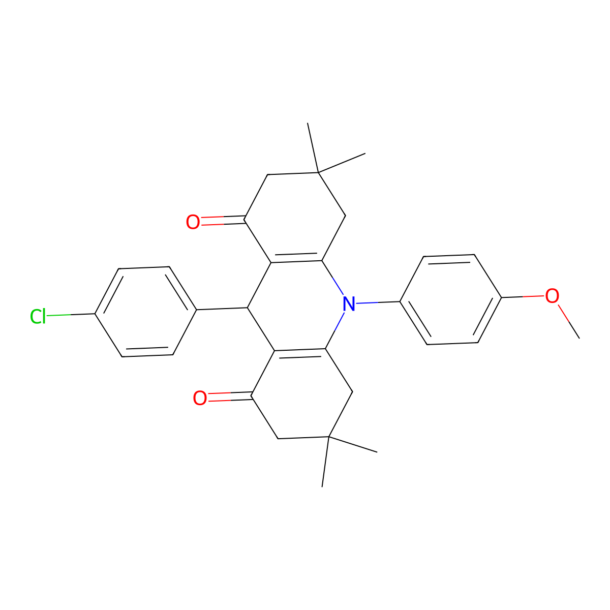9-(4-chlorophenyl)-10-(4-methoxyphenyl)-3,3,6,6-tetramethyl-3,4,6,7,9,10-hexahydro-1,8(2H,5H)-acridinedione molecular structure, CAS 404921-35-3
