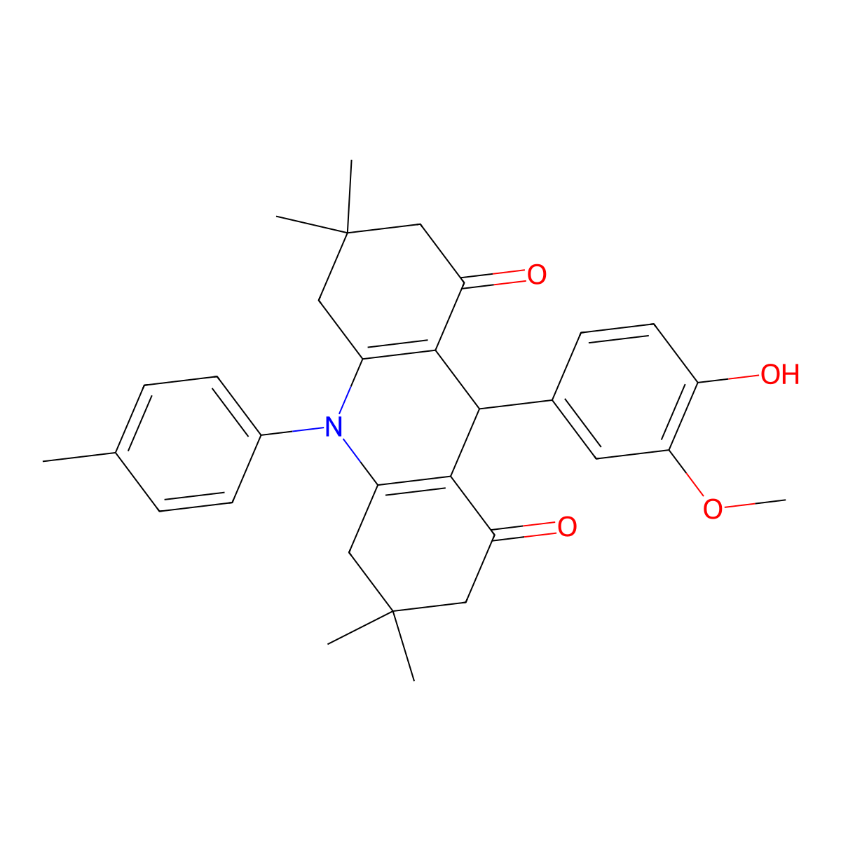 9-(4-hydroxy-3-methoxyphenyl)-3,3,6,6-tetramethyl-10-(4-methylphenyl)-4,5,7,9-tetrahydro-2H-acridine-1,8-dione molecular structure, CAS 404923-31-5