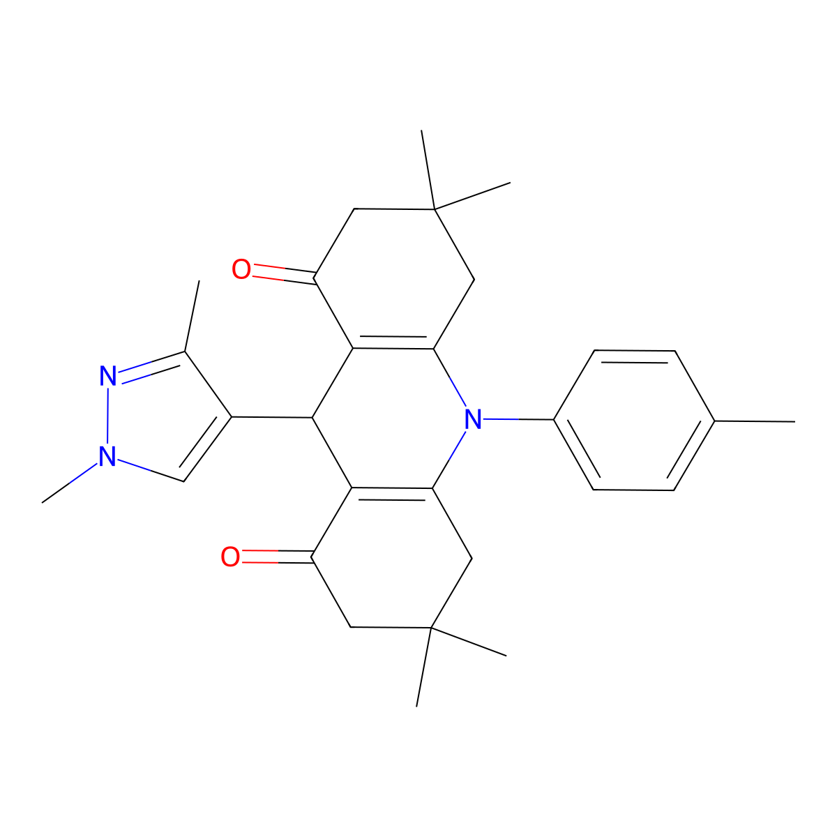 9-(1,3-dimethylpyrazol-4-yl)-3,3,6,6-tetramethyl-10-(4-methylphenyl)-4,5,7,9-tetrahydro-2H-acridine-1,8-dione molecular structure, CAS 404923-47-3