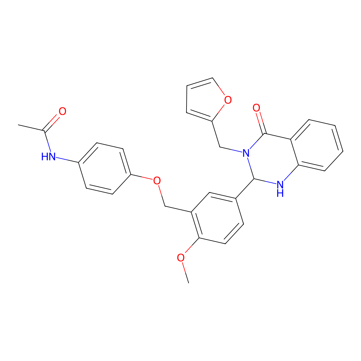 N-[4-[[5-[3-(furan-2-ylmethyl)-4-oxo-1,2-dihydroquinazolin-2-yl]-2-methoxyphenyl]methoxy]phenyl]acetamide molecular structure, CAS 404933-13-7