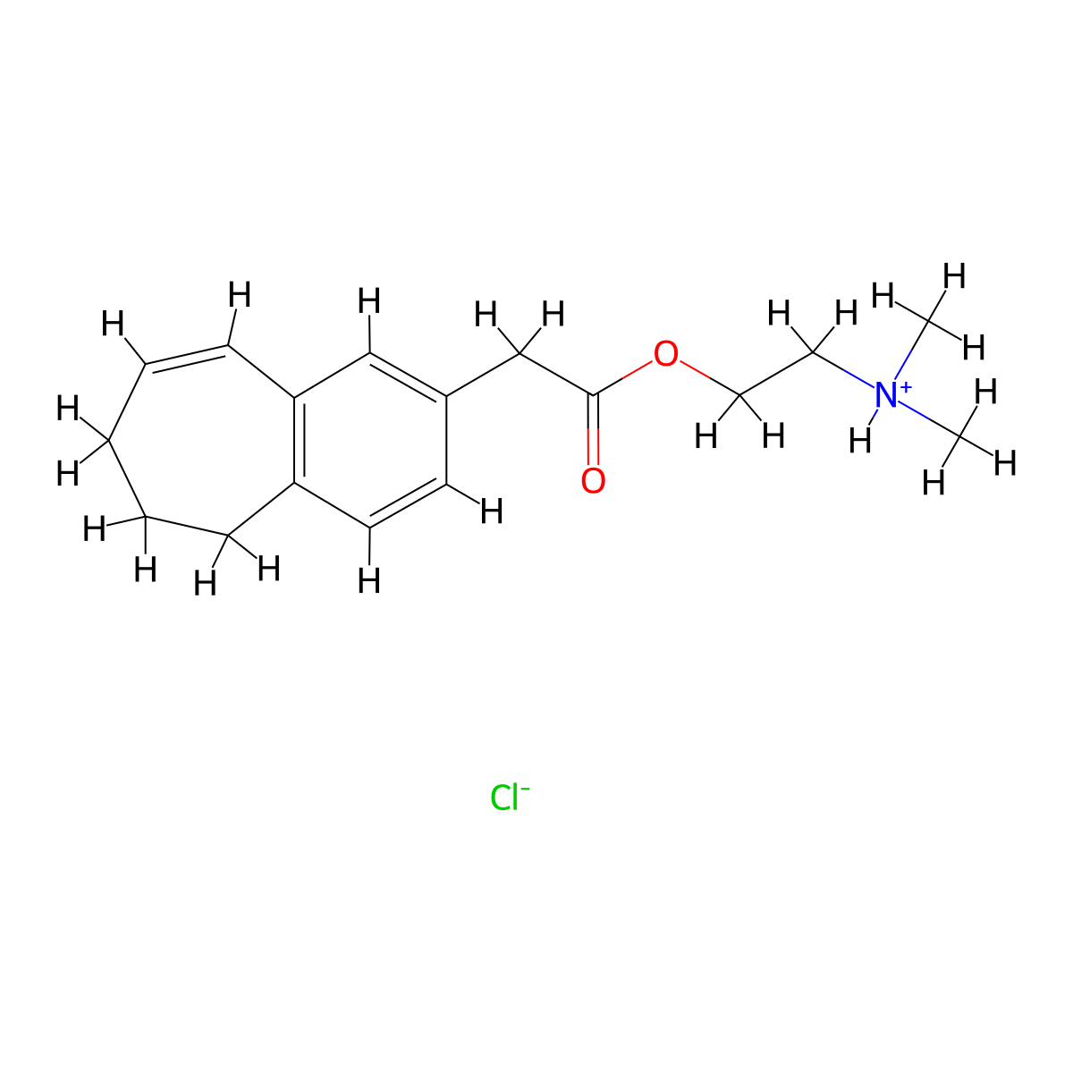5H-Benzocycloheptene-9-acetic acid, 6,7-dihydro-, 2-(dimethylamino)ethyl ester, hydrochloride molecular structure, CAS 40494-43-7