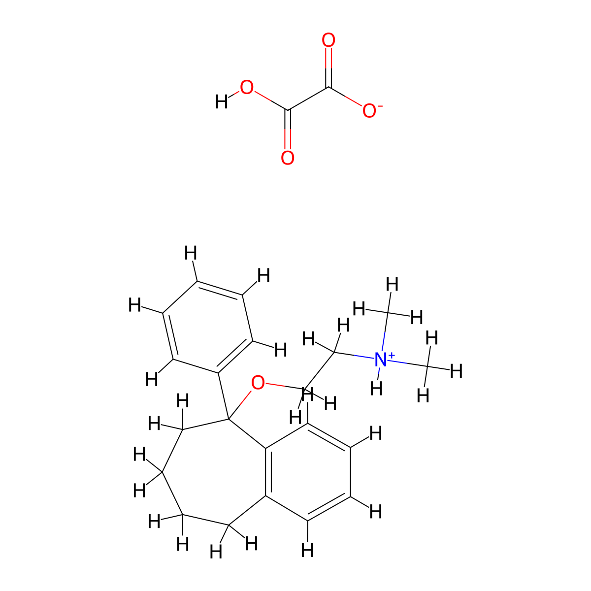 Ethanamine, N,N-dimethyl-2-((6,7,8,9-tetrahydro-5-phenyl-5H-benzocyclohepten-5-yl)oxy)-, ethandioate (1:1) molecular structure, CAS 40494-48-2
