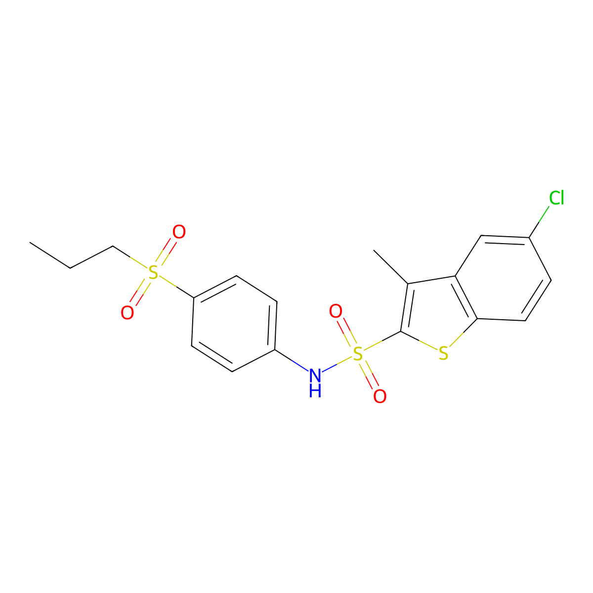 5-chloro-3-methyl-N-(4-propylsulfonylphenyl)-1-benzothiophene-2-sulfonamide molecular structure, CAS 404964-12-1