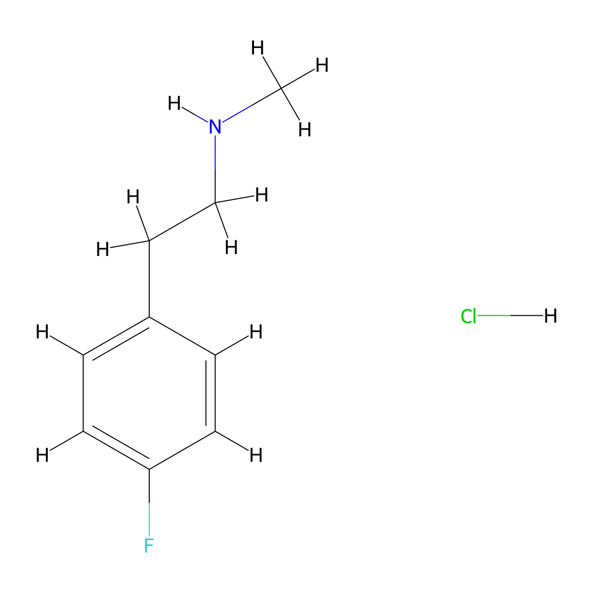 p-Fluoro-N-methylphenethylamine hydrochloride molecular structure, CAS 405-68-5