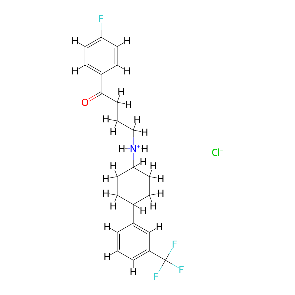 1-(4-Fluorophenyl)-4-((4-(3-(trifluoromethyl)phenyl)cyclohexyl)amino)butan-1-one--hydrogen chloride (1/1) molecular structure, CAS 40504-41-4