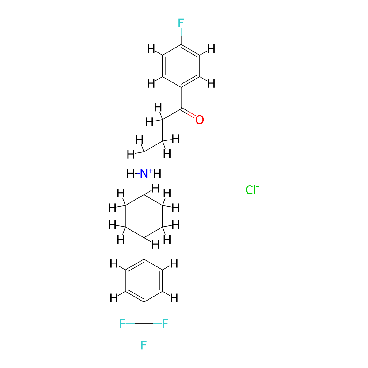 1-(4-Fluorophenyl)-4-((4-(4-(trifluoromethyl)phenyl)cyclohexyl)amino)butan-1-one--hydrogen chloride (1/1) molecular structure, CAS 40504-42-5