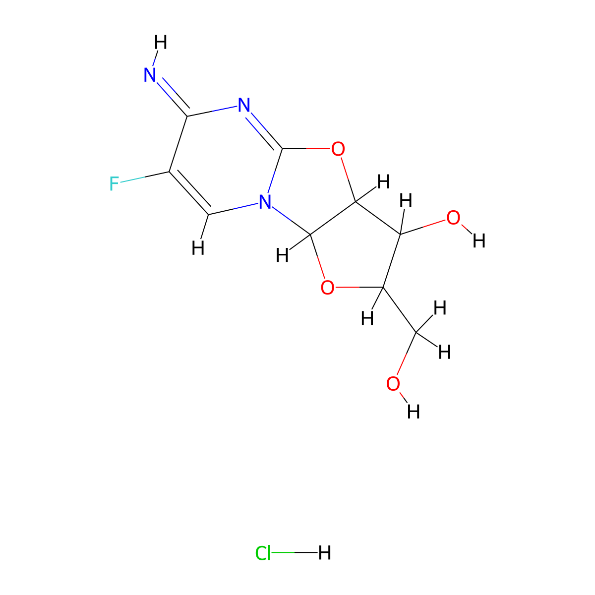 Anhydro-arabinosyl-5-fluoro-cytosine hydrochloride molecular structure, CAS 40505-45-1