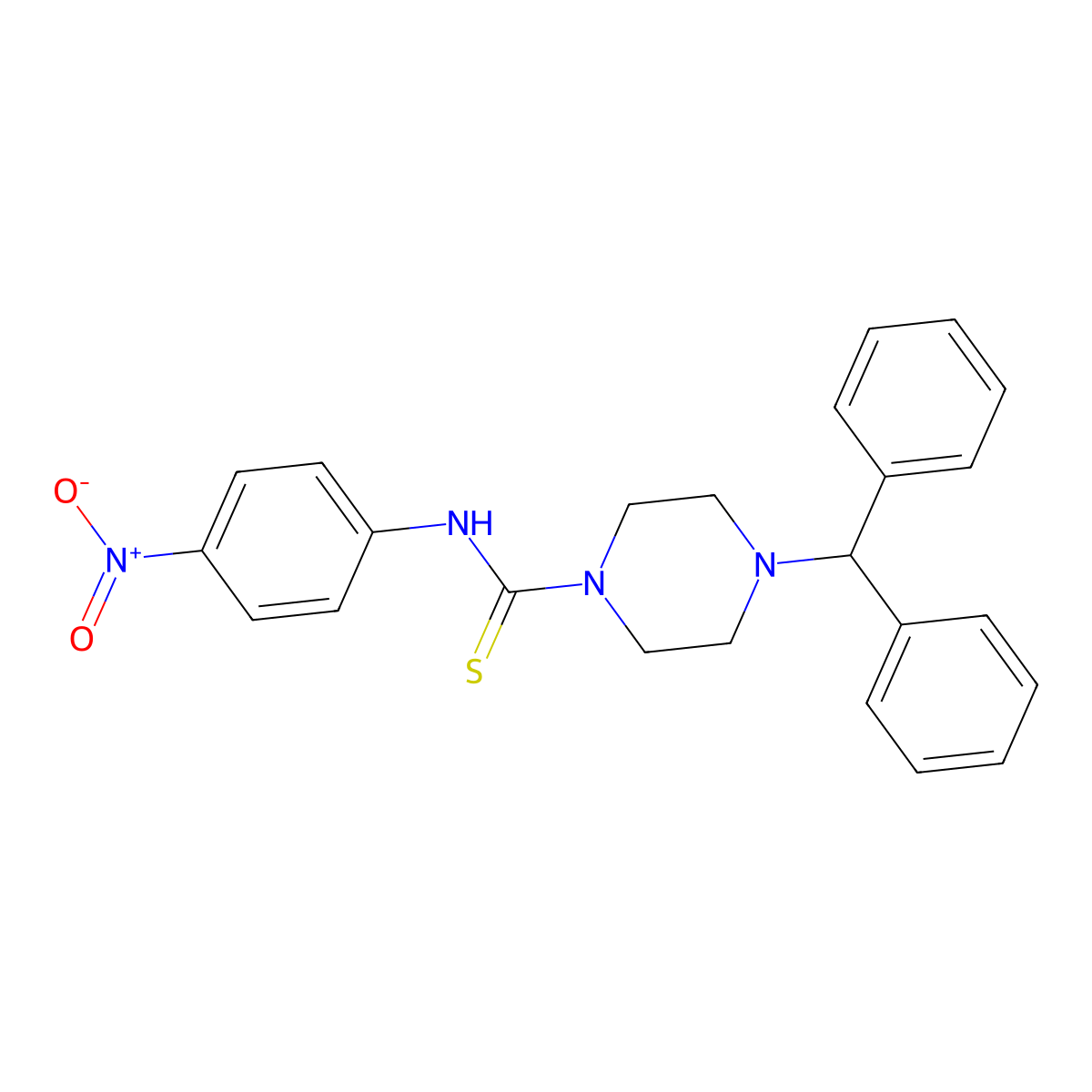 4-benzhydryl-N-(4-nitrophenyl)piperazine-1-carbothioamide molecular structure, CAS 405067-49-4