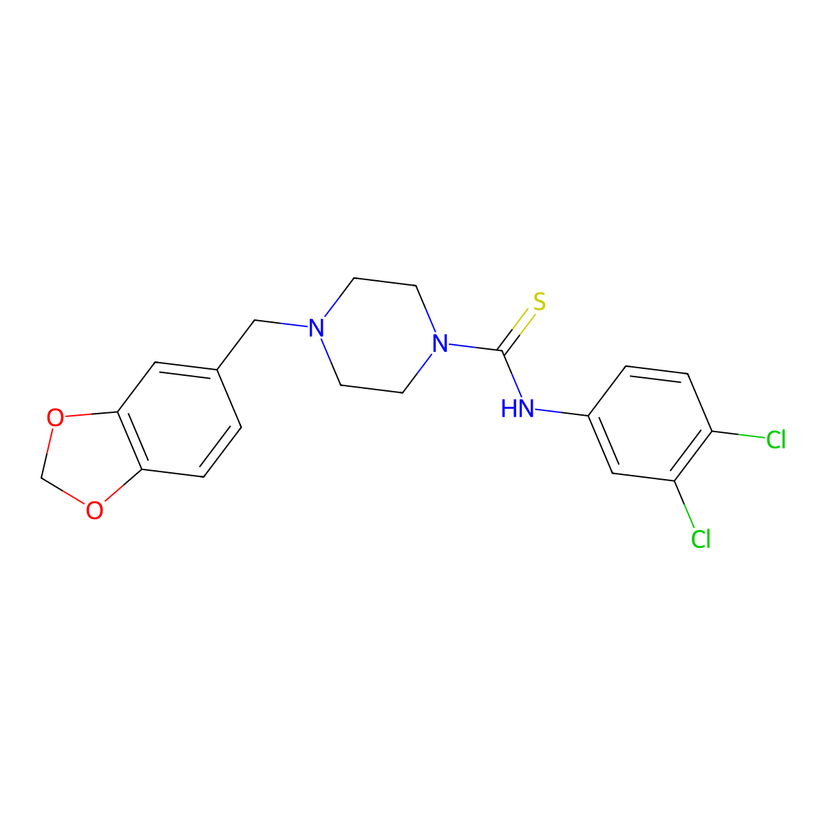 4-(1,3-benzodioxol-5-ylmethyl)-N-(3,4-dichlorophenyl)piperazine-1-carbothioamide molecular structure, CAS 405068-11-3