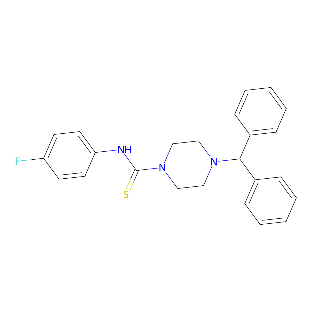 4-benzhydryl-N-(4-fluorophenyl)piperazine-1-carbothioamide molecular structure, CAS 405068-19-1