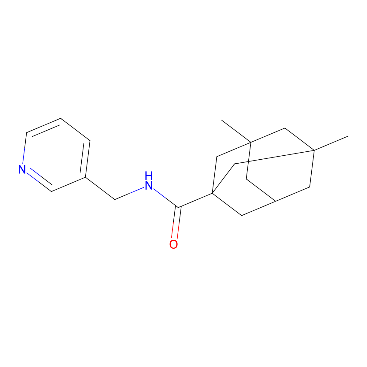 3,5-dimethyl-N-(pyridin-3-ylmethyl)adamantane-1-carboxamide molecular structure, CAS 405077-38-5