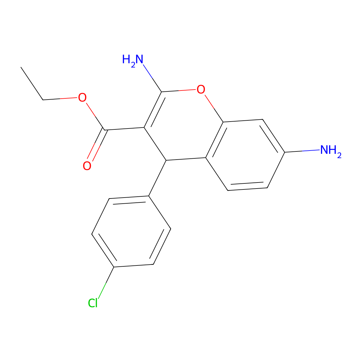 ethyl 2,7-diamino-4-(4-chlorophenyl)-4H-chromene-3-carboxylate molecular structure, CAS 405110-63-6