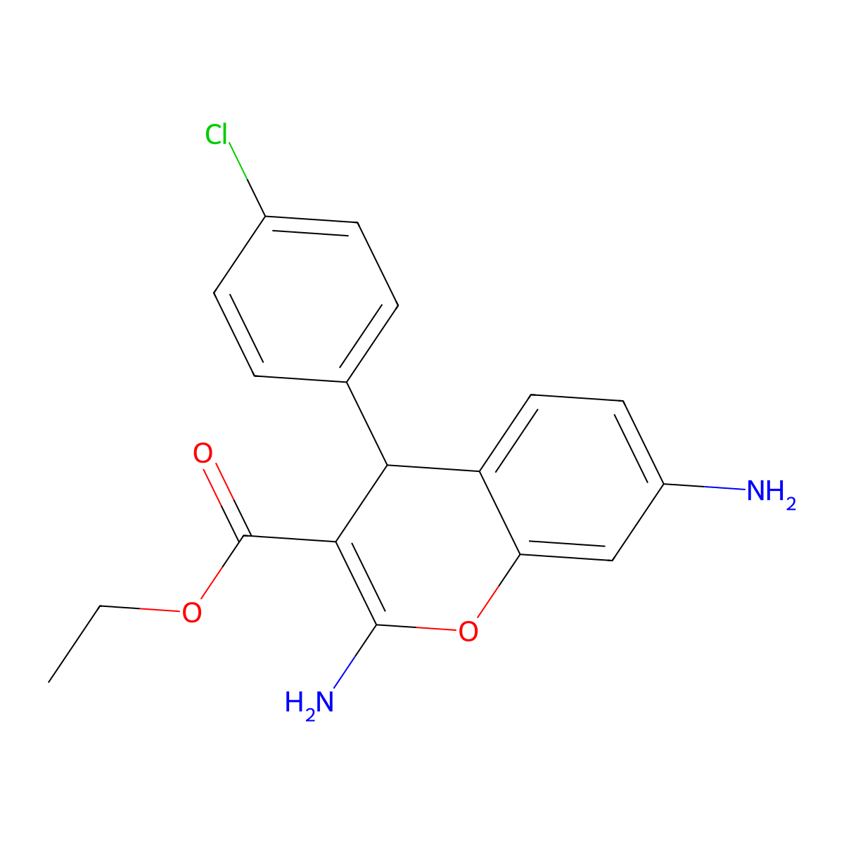 ethyl 2,7-diamino-4-(4-chlorophenyl)-4H-chromene-3-carboxylate molecular structure, CAS 405110-63-6