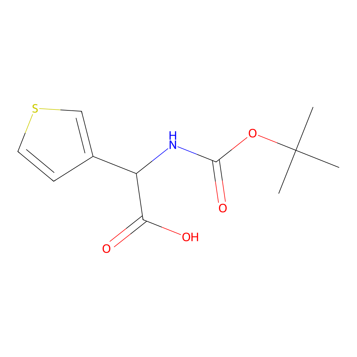 alpha-(((1,1-Dimethylethoxy)carbonyl)amino)-3-thiopheneacetic acid molecular structure, CAS 40512-57-0