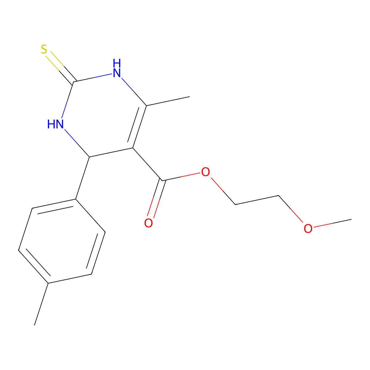 2-Methoxyethyl 6-methyl-4-(4-methylphenyl)-2-thioxo-1,2,3,4-tetrahydropyrimidine-5-carboxylate molecular structure, CAS 405156-57-2