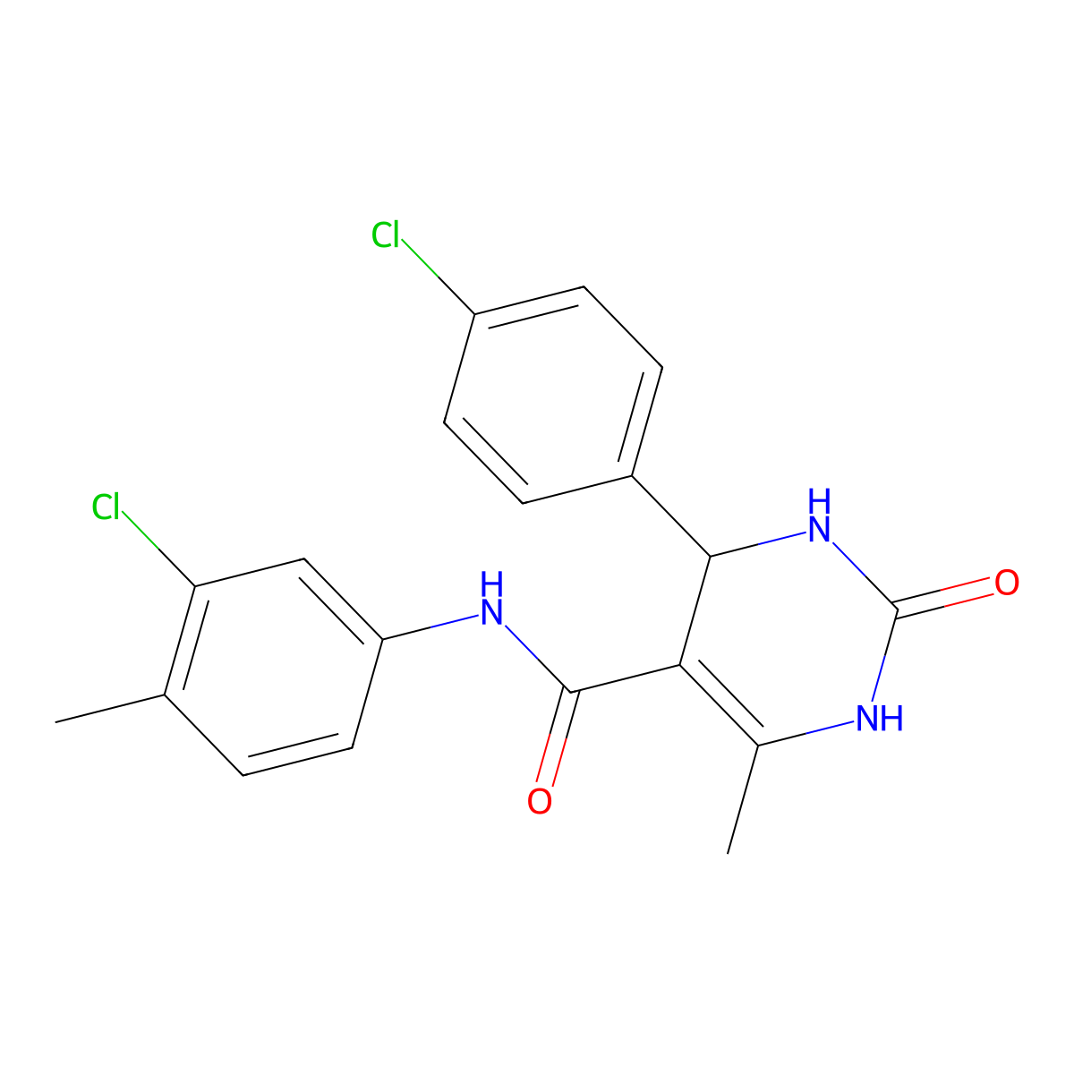 N-(3-chloro-4-methylphenyl)-4-(4-chlorophenyl)-6-methyl-2-oxo-1,2,3,4-tetrahydropyrimidine-5-carboxamide molecular structure, CAS 405156-58-3