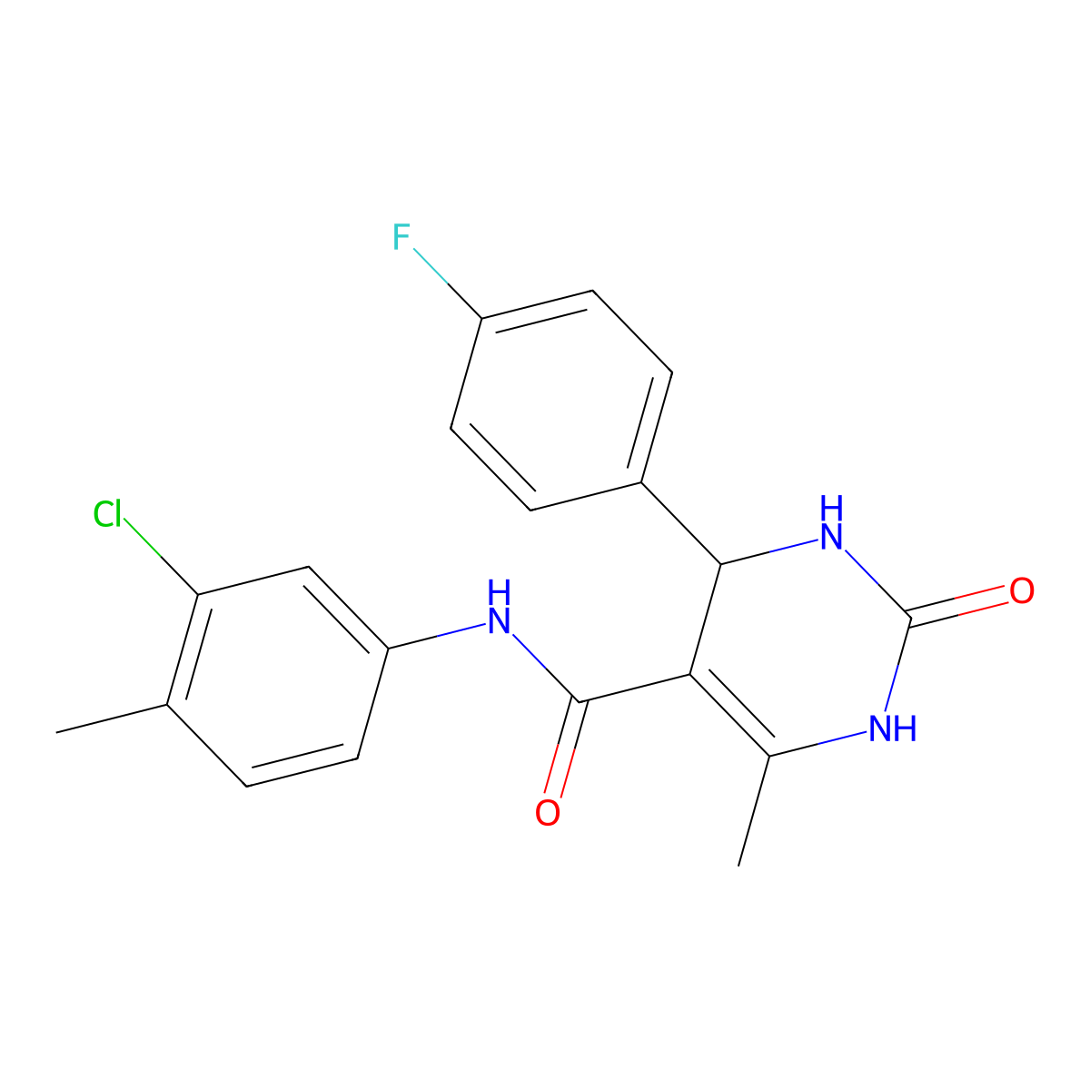 N-(3-chloro-4-methylphenyl)-4-(4-fluorophenyl)-6-methyl-2-oxo-1,2,3,4-tetrahydropyrimidine-5-carboxamide molecular structure, CAS 405156-59-4