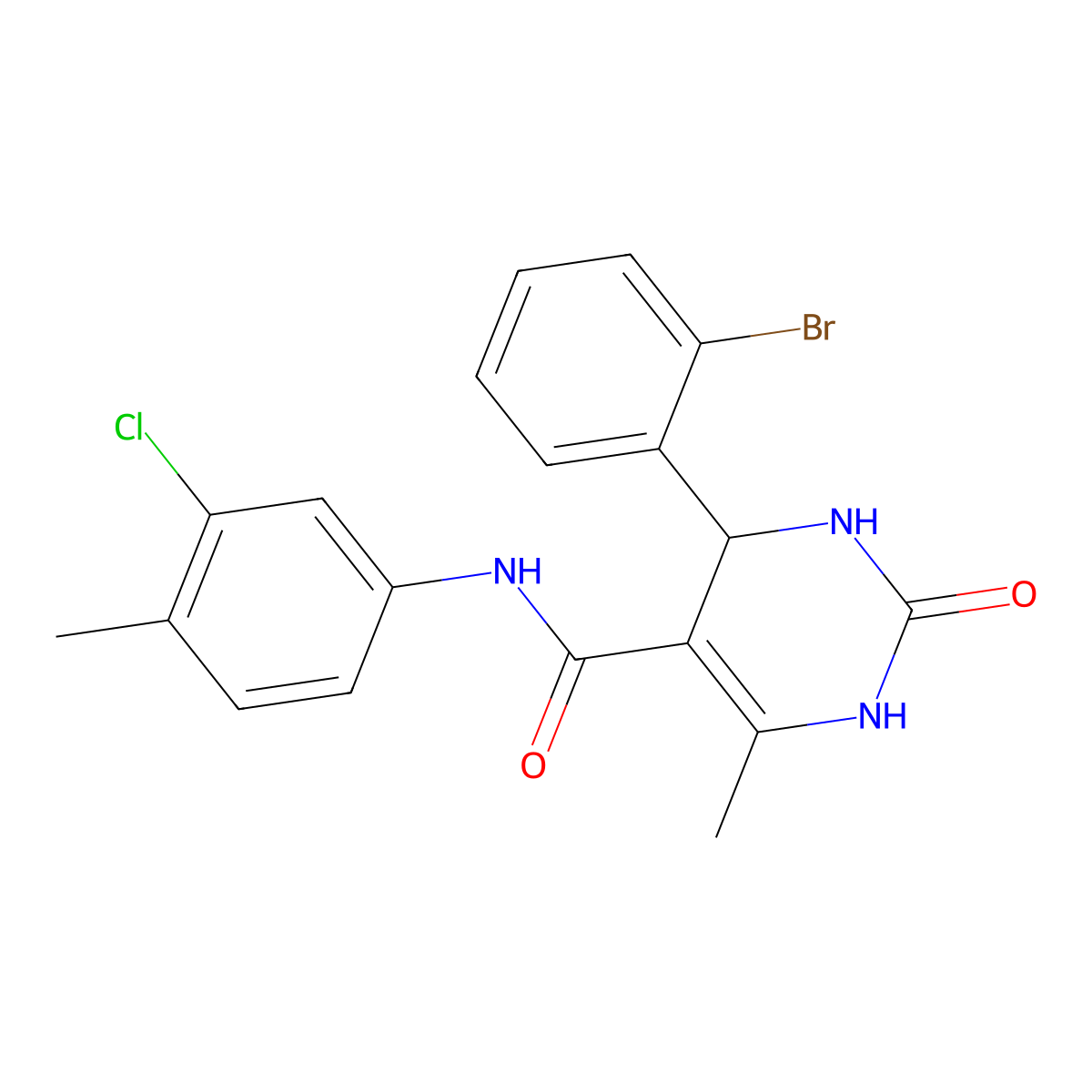4-(2-bromophenyl)-N-(3-chloro-4-methylphenyl)-6-methyl-2-oxo-1,2,3,4-tetrahydropyrimidine-5-carboxamide molecular structure, CAS 405156-71-0