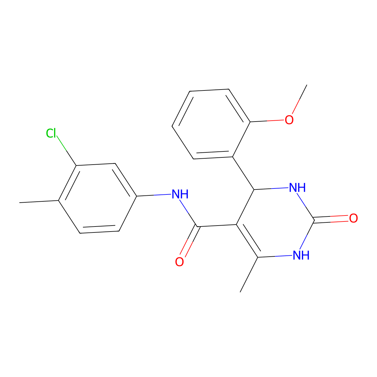 N-(3-chloro-4-methylphenyl)-4-(2-methoxyphenyl)-6-methyl-2-oxo-1,2,3,4-tetrahydropyrimidine-5-carboxamide molecular structure, CAS 405156-75-4