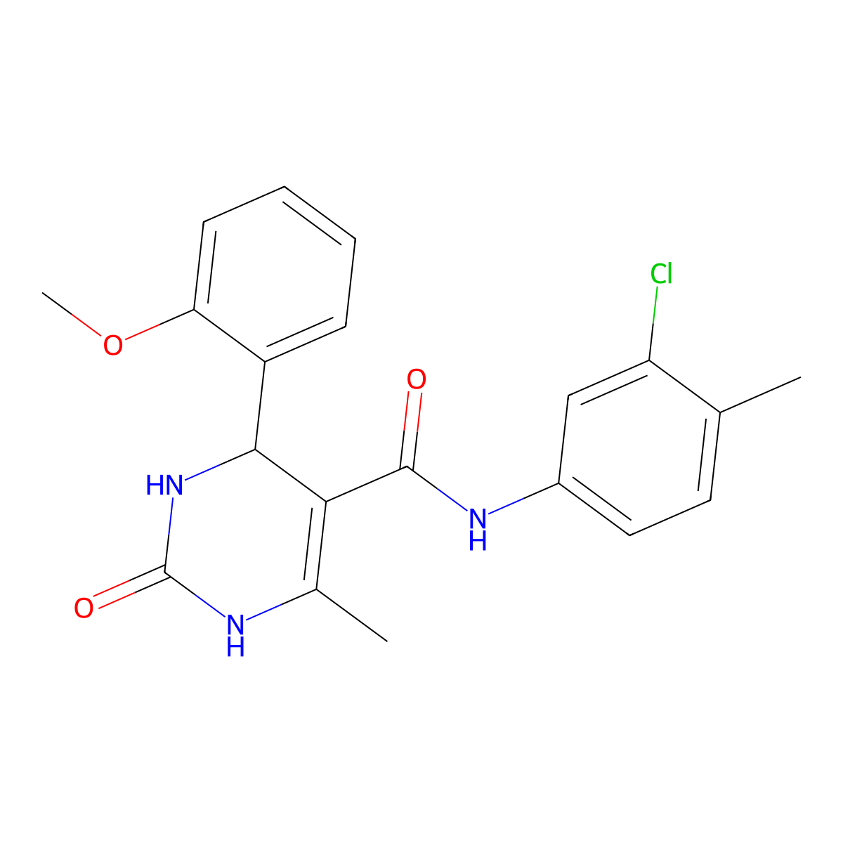 N-(3-chloro-4-methylphenyl)-4-(2-methoxyphenyl)-6-methyl-2-oxo-1,2,3,4-tetrahydropyrimidine-5-carboxamide molecular structure, CAS 405156-75-4