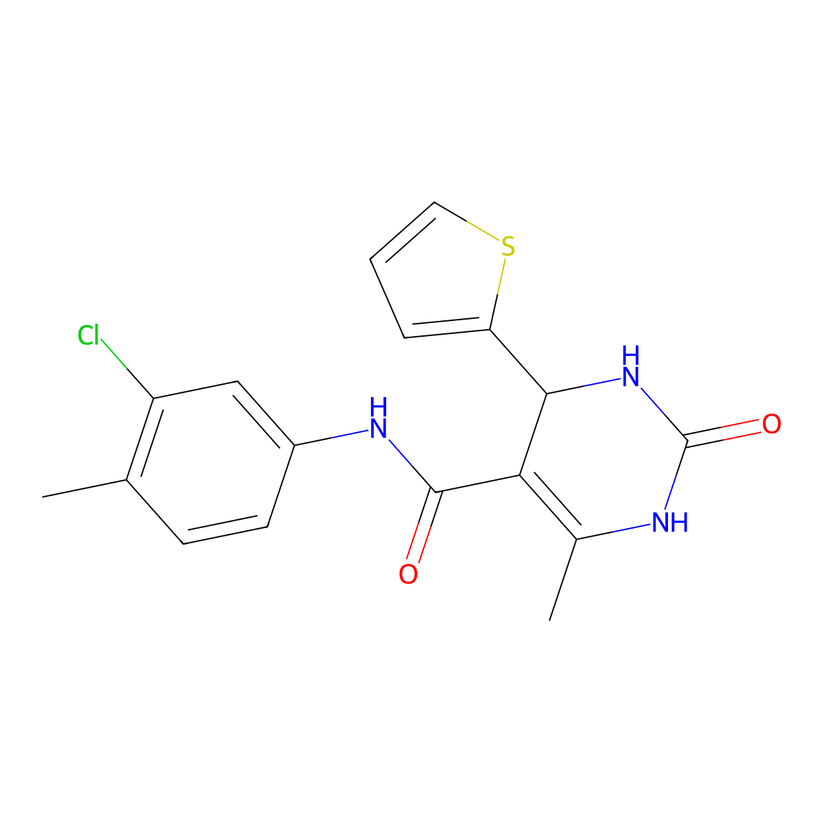 N-(3-chloro-4-methylphenyl)-6-methyl-2-oxo-4-thiophen-2-yl-3,4-dihydro-1H-pyrimidine-5-carboxamide molecular structure, CAS 405156-83-4