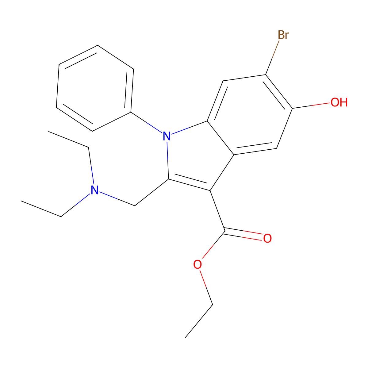 Ethyl 6-bromo-2-(diethylaminomethyl)-5-hydroxy-1-phenylindole-3-carboxylate molecular structure, CAS 405156-87-8
