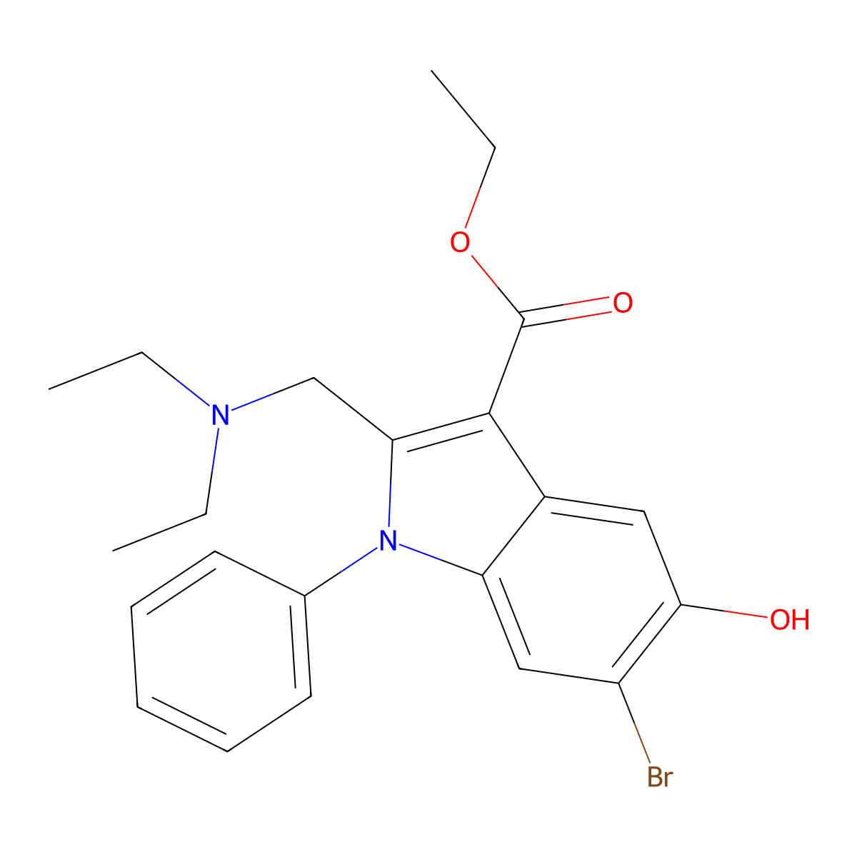 Ethyl 6-bromo-2-(diethylaminomethyl)-5-hydroxy-1-phenylindole-3-carboxylate molecular structure, CAS 405156-87-8