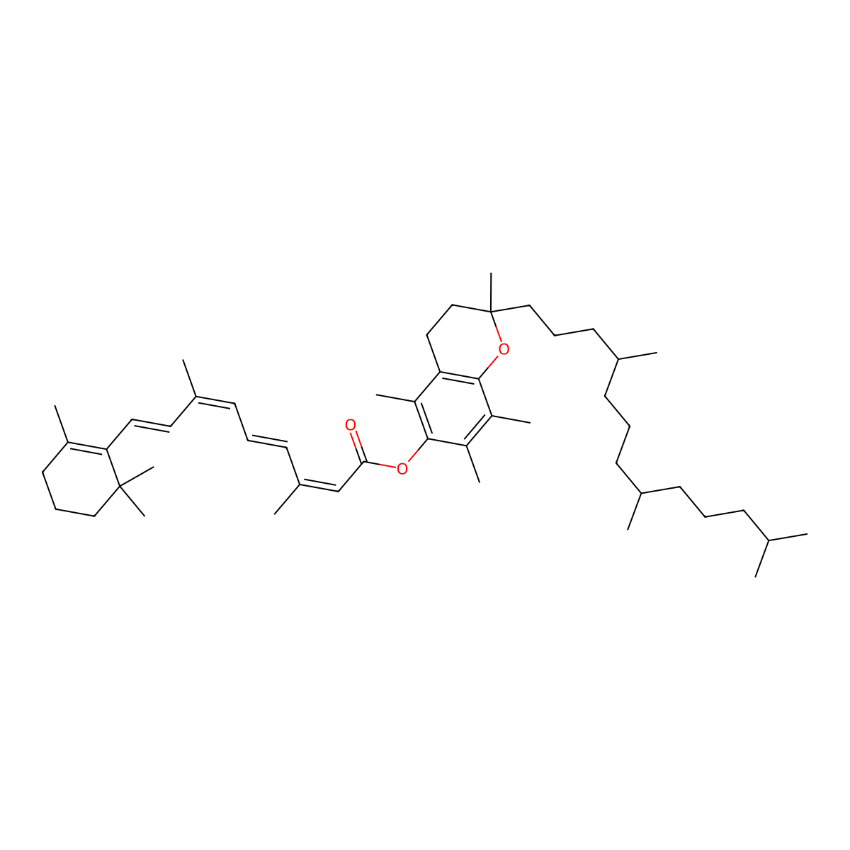 (2R)-3,4-Dihydro-2,5,7,8-tetramethyl-2-((4R,8R)-4,8,12-trimethyltridecyl)-2H-1-benzopyran-6-yl (+-)-retinoate molecular structure, CAS 40516-48-1