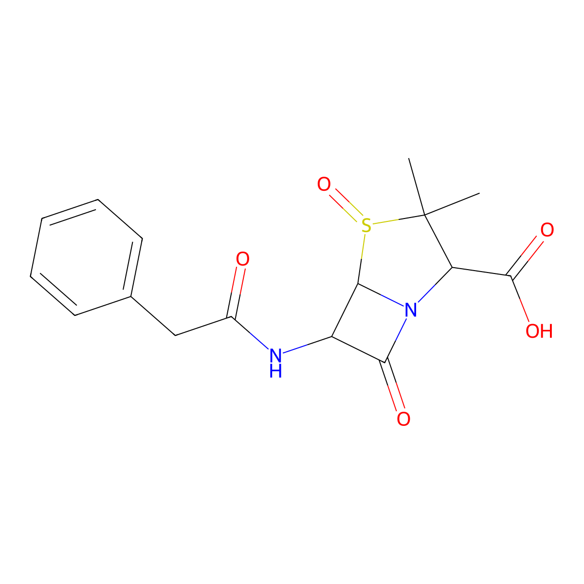 4-Thia-1-azabicyclo(3.2.0)heptane-2-carboxylic acid, 3,3-dimethyl-7-oxo-6-((phenylacetyl)amino)-(2S,5R,6R)-, 4-oxide molecular structure, CAS 4052-54-4