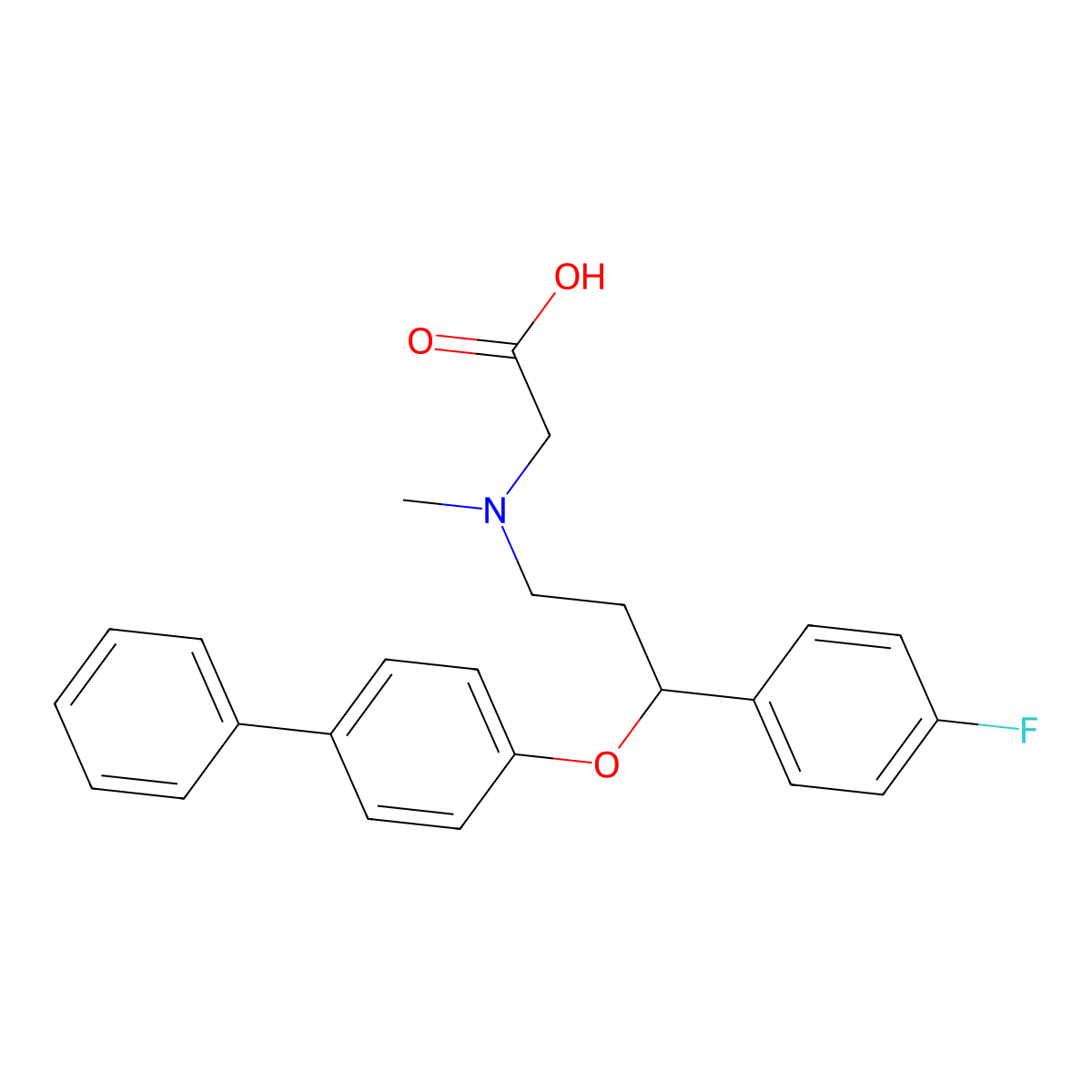 2-[[3-(4-Fluorophenyl)-3-(4-phenylphenoxy)propyl]-methylamino]acetic acid molecular structure, CAS 405225-21-0