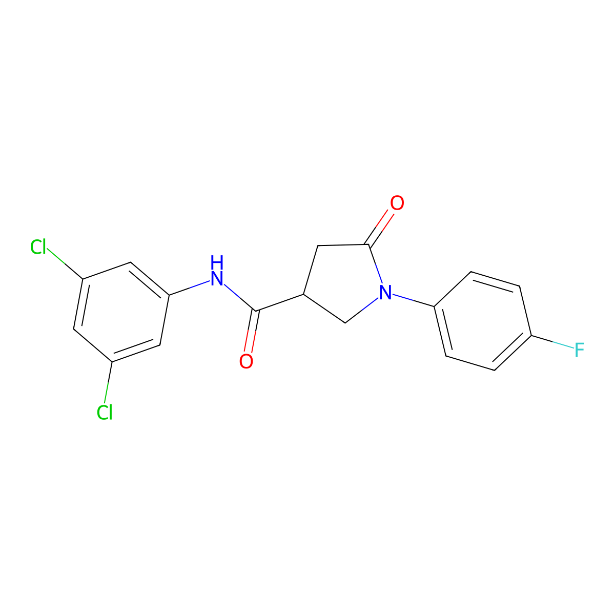 N-(3,5-dichlorophenyl)-1-(4-fluorophenyl)-5-oxopyrrolidine-3-carboxamide molecular structure, CAS 405276-83-7