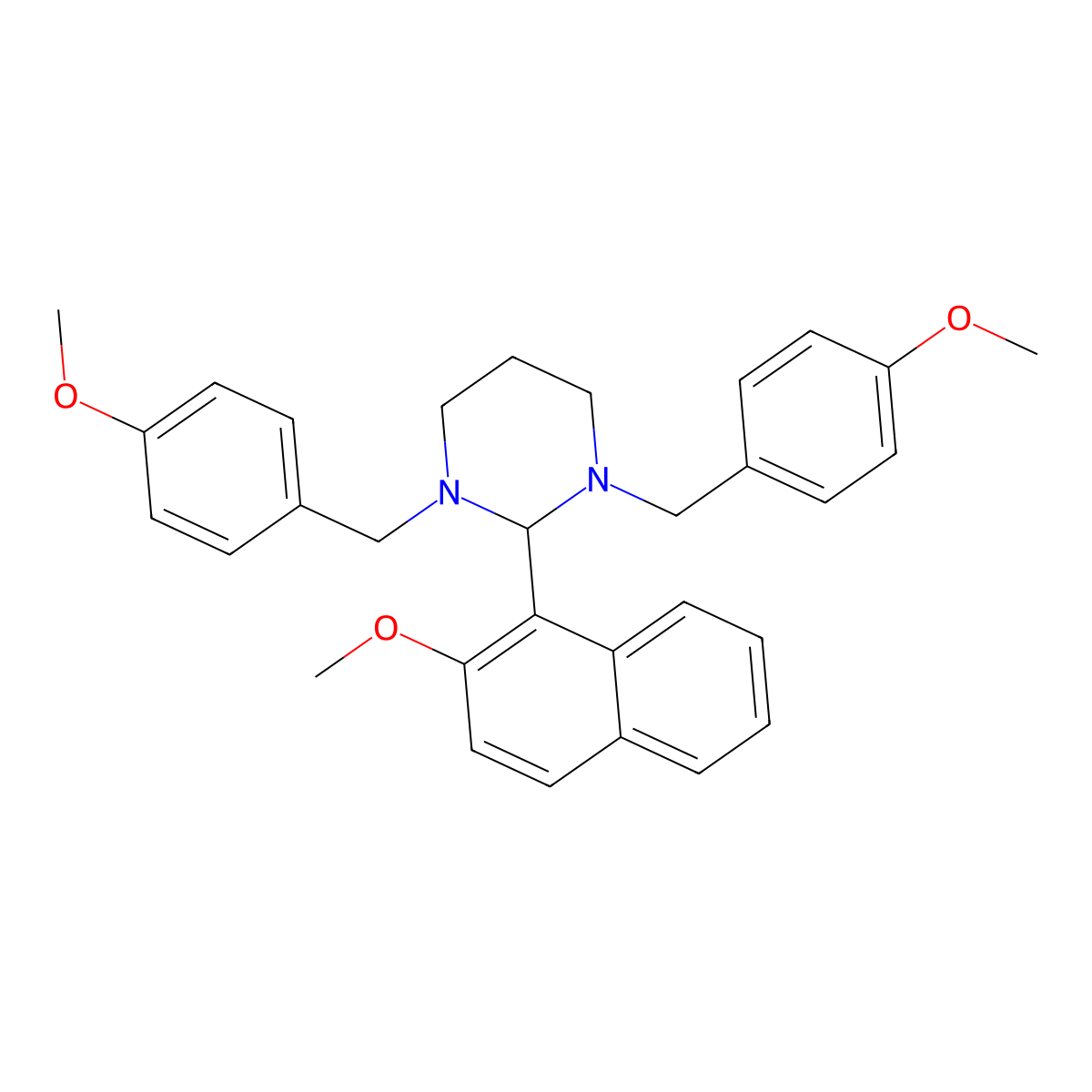 Hexahydro-2-(2-methoxy-1-naphthalenyl)-1,3-bis((4-methoxyphenyl)methyl)pyrimidine molecular structure, CAS 405277-45-4