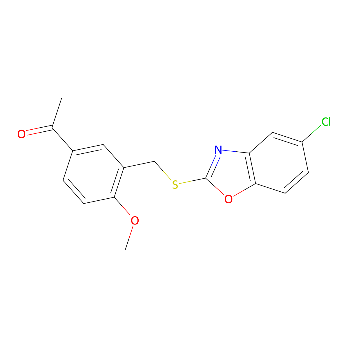 1-[3-[(5-Chloro-1,3-benzoxazol-2-yl)sulfanylmethyl]-4-methoxyphenyl]ethanone molecular structure, CAS 405277-53-4