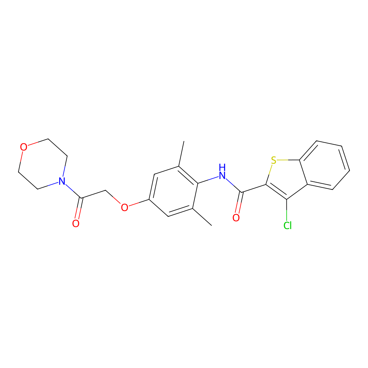 3-chloro-N-[2,6-dimethyl-4-(2-morpholin-4-yl-2-oxoethoxy)phenyl]-1-benzothiophene-2-carboxamide molecular structure, CAS 405277-64-7