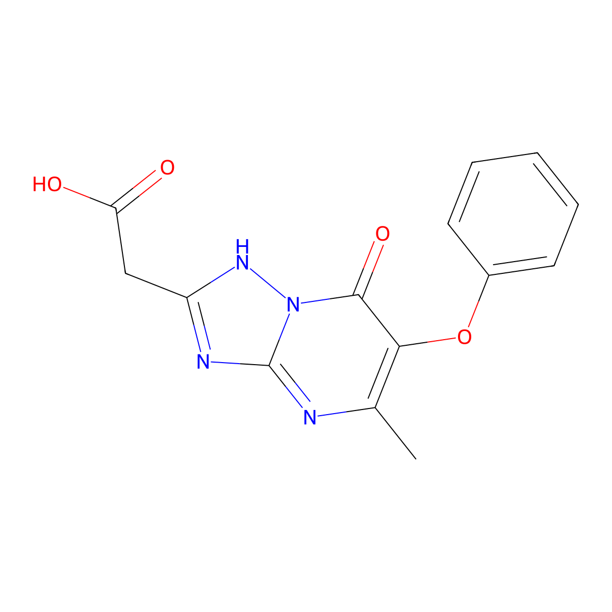 1,7-Dihydro-5-methyl-7-oxo-6-phenoxy[1,2,4]triazolo[1,5-a]pyrimidine-2-acetic acid molecular structure, CAS 405279-19-8