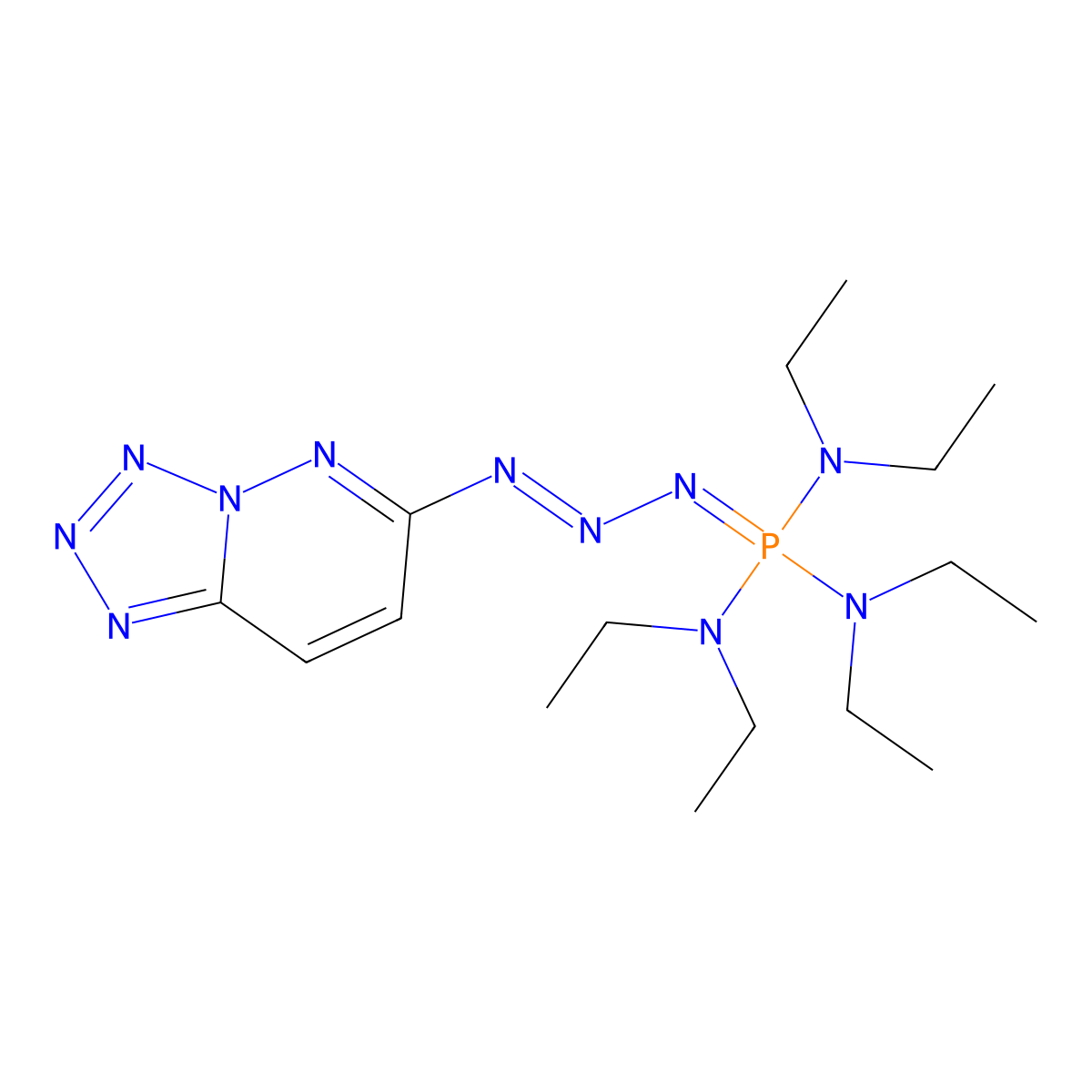 N-[bis(diethylamino)(3-tetraazolo[1,5-b]pyridazin-6-yl-2-triazenylidene)phosphoranyl]-N,N-diethylamine molecular structure, CAS 405279-46-1