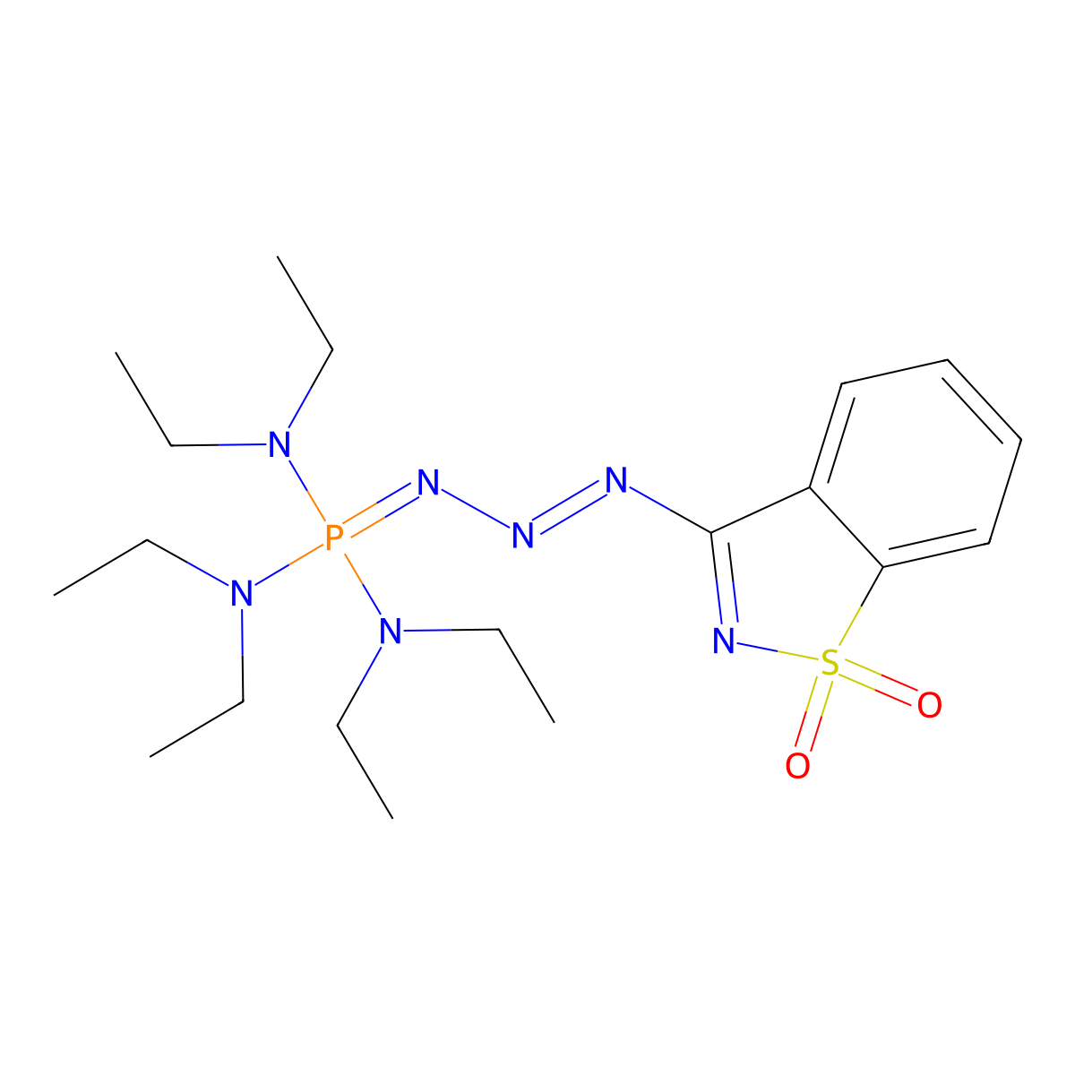 N-{bis(diethylamino)[3-(1,1-dioxido-1,2-benzisothiazol-3-yl)-2-triazenylidene]phosphoranyl}-N,N-diethylamine molecular structure, CAS 405279-47-2
