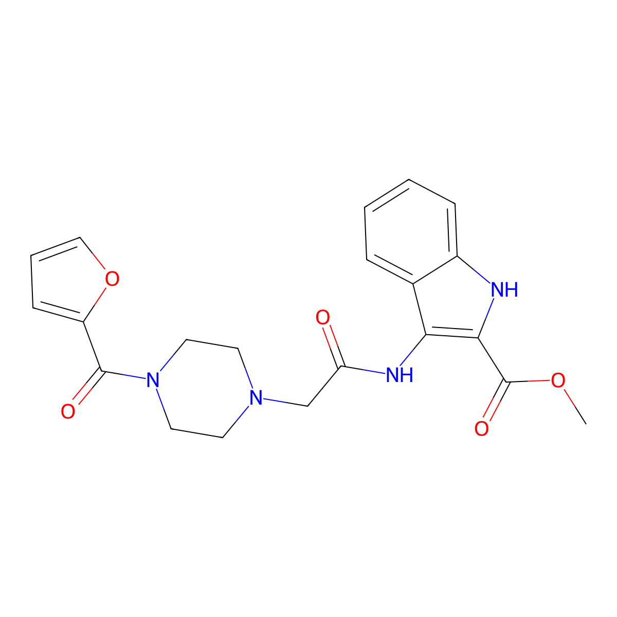 methyl 3-({[4-(furan-2-ylcarbonyl)piperazin-1-yl]acetyl}amino)-1H-indole-2-carboxylate molecular structure, CAS 405281-26-7