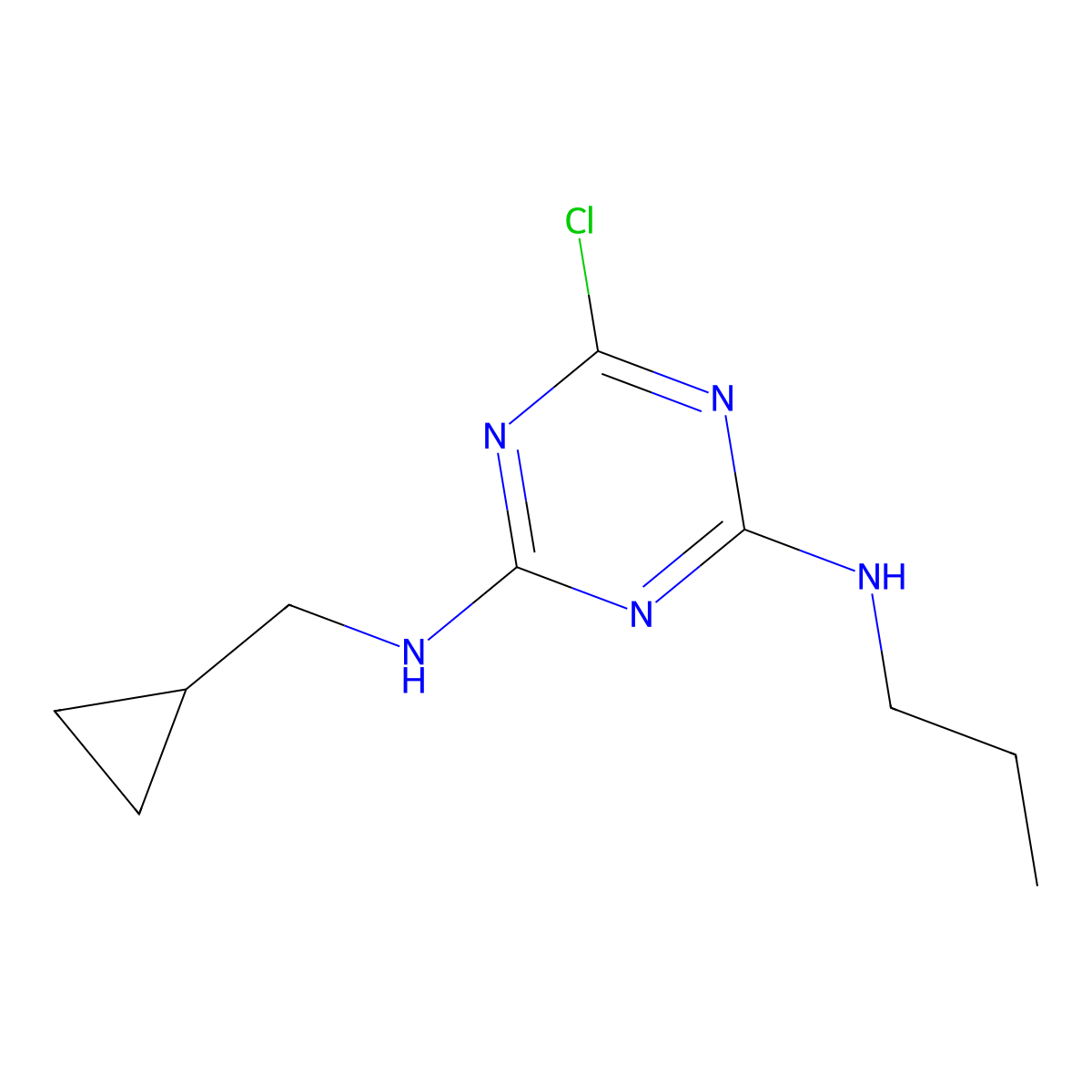 2-Chloro-N-(4-cyclopropylmethyl amino)-N-(6-n-propylamino) [1,3,5]triazine molecular structure, CAS 40533-54-8