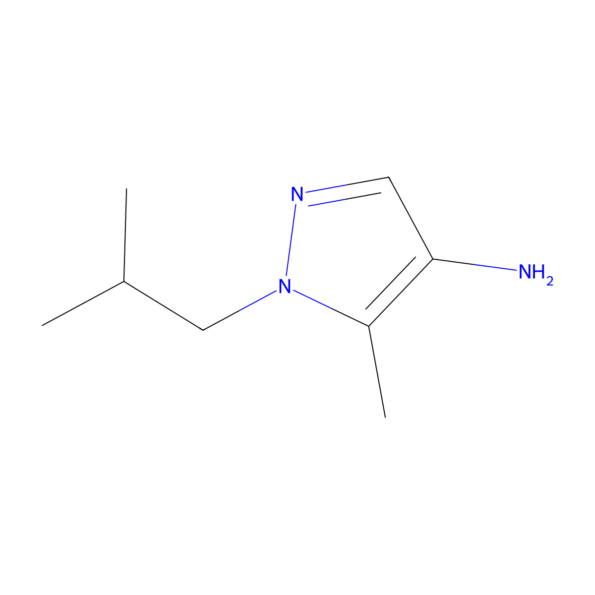 5-methyl-1-(2-methylpropyl)-1H-pyrazol-4-amine molecular structure, CAS 405548-39-2