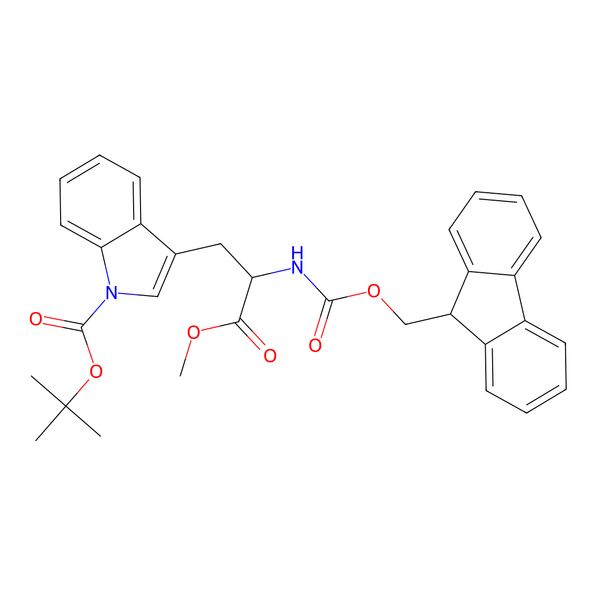 Tert-butyl 3-[(2S)-2-{[(9H-fluoren-9-ylmethoxy)carbonyl]amino}-3-methoxy-3-oxopropyl]indole-1-carboxylate molecular structure, CAS 405555-31-9