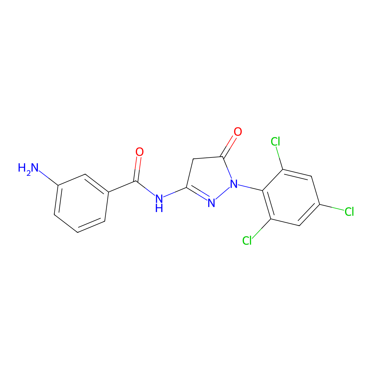3-Amino-N-[4,5-dihydro-5-oxo-1-(2,4,6-trichlorophenyl)-1H-pyrazol-3-yl]benzamide molecular structure, CAS 40567-18-8