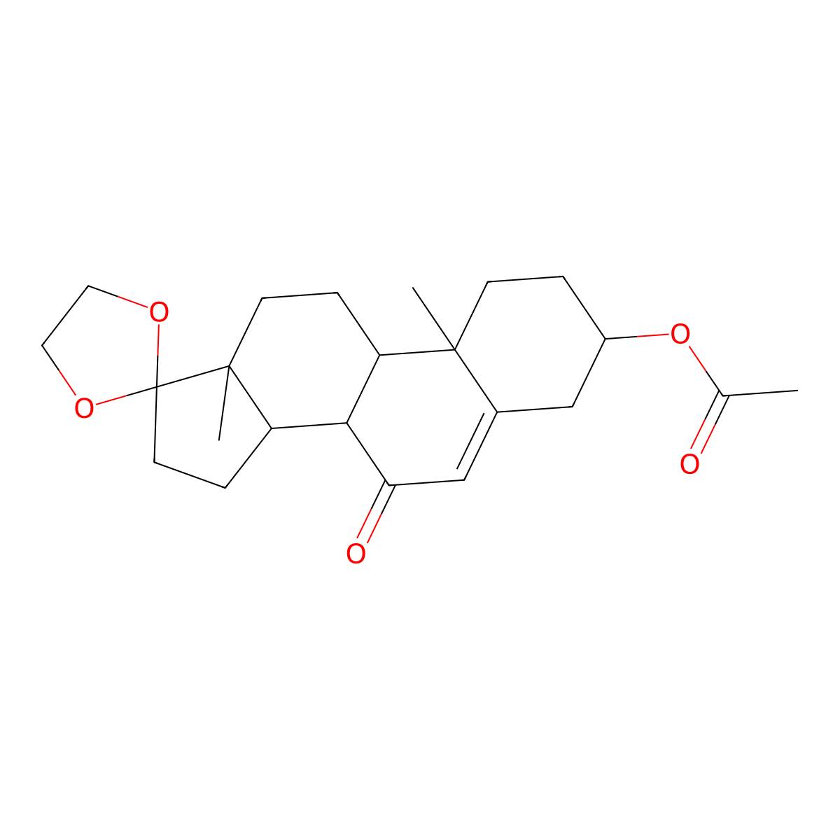 [(3'S,8'R,9'S,10'R,13'S,14'S)-10',13'-Dimethyl-7'-oxospiro[1,3-dioxolane-2,17'-2,3,4,8,9,11,12,14,15,16-decahydro-1H-cyclopenta[a]phenanthrene]-3'-yl] acetate molecular structure, CAS 40573-86-2