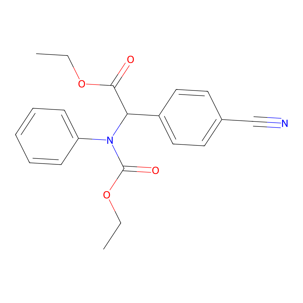 Ethyl 2-(4-cyanophenyl)-2-((ethoxycarbonyl)(phenyl)amino)acetate molecular structure, CAS 40577-09-1